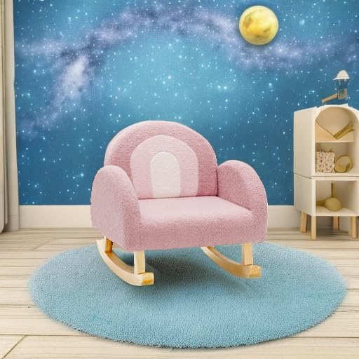 INFANS Kids Sofa Toddler Rocking Chair with Solid Wooden Frame, Anti-Tipping Design