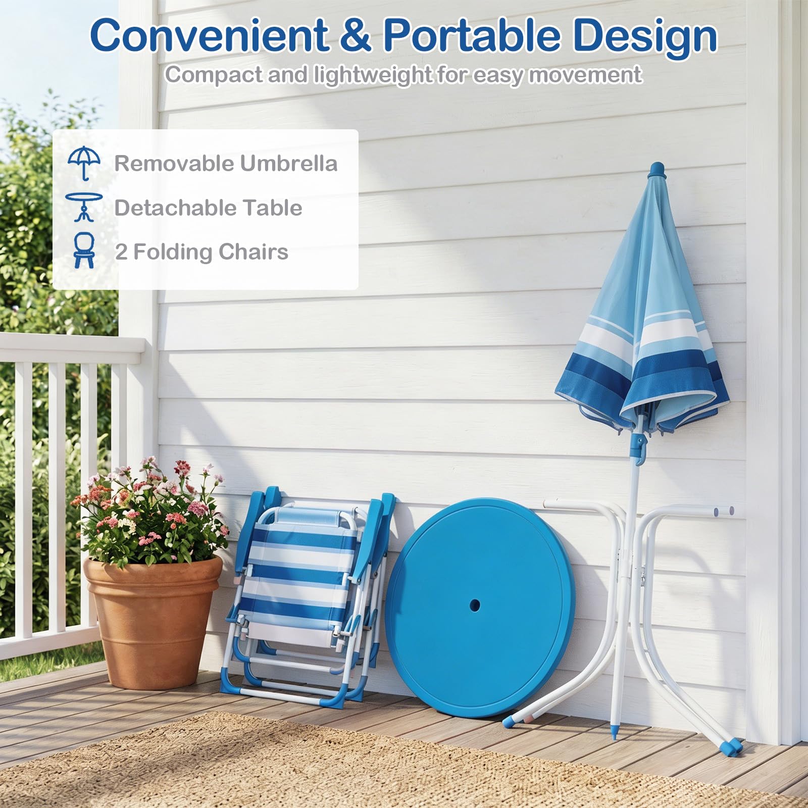 Kids Picnic Table, Outdoor Toddler Patio Furniture Set with 2 Folding Chairs Adjustable Foldable Umbrella
