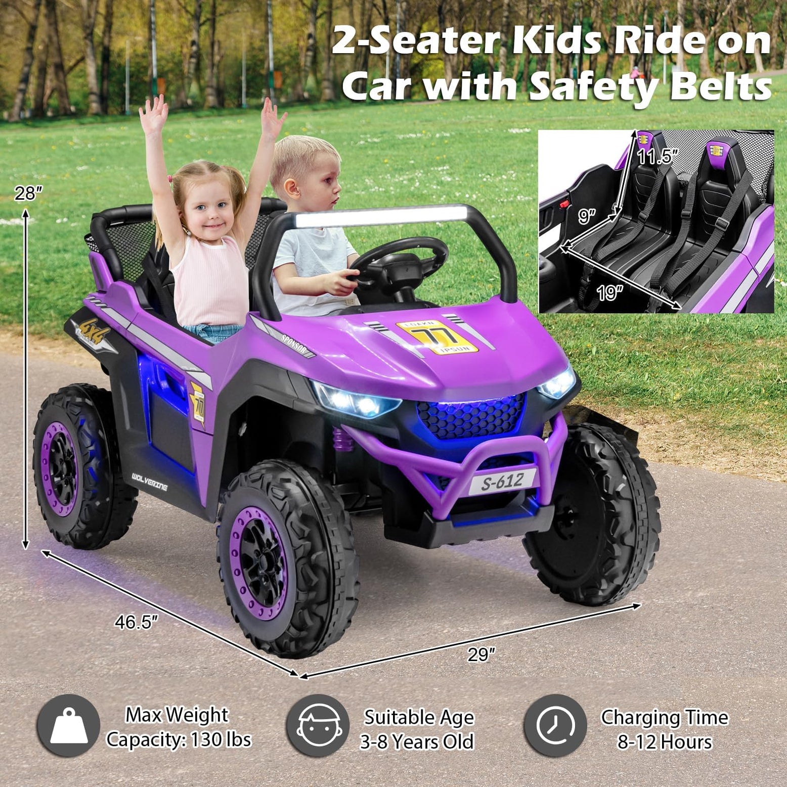 OLAKIDS 2 Seater Ride on Car for Kids 12V UTV Kids' Electric Vehicles with Remote Control