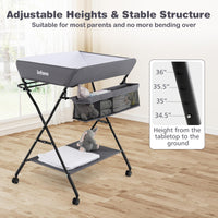 INFANS Baby Changing Table with Wheels Portable Folding Diaper Station Nursery Organizer with Storage Basket