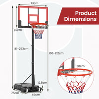 OLAKIDS Basketball Hoop Outdoor Portable 1.4-2.5m Height Adjustable Goal System with Wheels Shatterproof Backboard