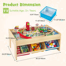 Train Table, 84 Pieces Wooden Kids Activity Toy Table Playset with Reversible Detachable Tabletop