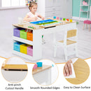 Toddler Art Craft Play Wood Activity Desk with 2 Chairs 4 Storage Canvas Bins Paper Roll for Writing Drawing