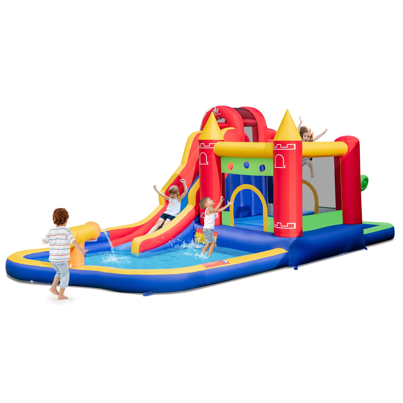 Inflatable Water Slide, Outdoor Water Park Bouncy House with Ring-tossing, Boxing