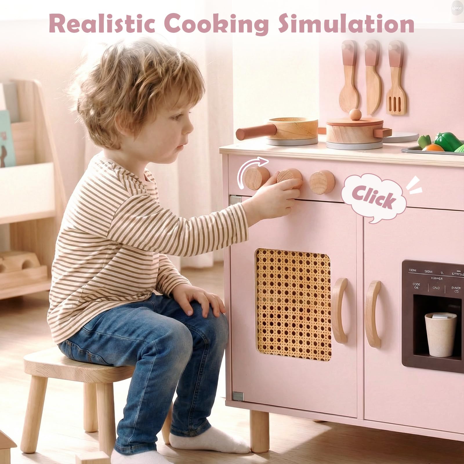 INFANS Play Kitchen for Kids, Wooden Pretend Playset