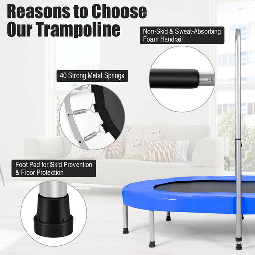 Double Trampoline for 2 Kids, Children Foldable Jumping Fitness Trampoline w/Adjustable Handrail & Safety Pad