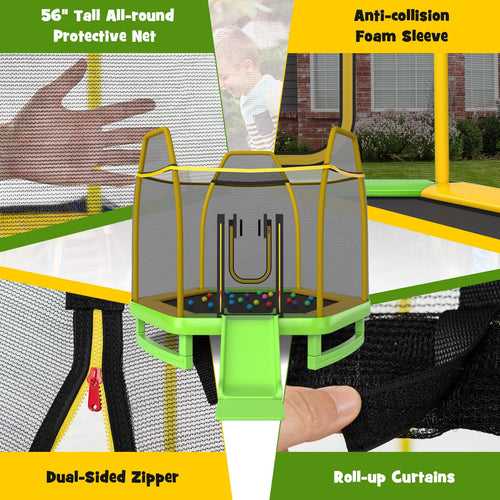 Trampoline for Kids, 7FT Kids Trampoline w/Slide, Ladder & Ocean Balls, Indoor Outdoor Trampoline
