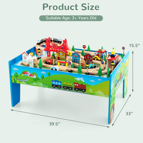 INFANS Train Table, 84 Pieces Wooden Kids Activity Toy Table Playset