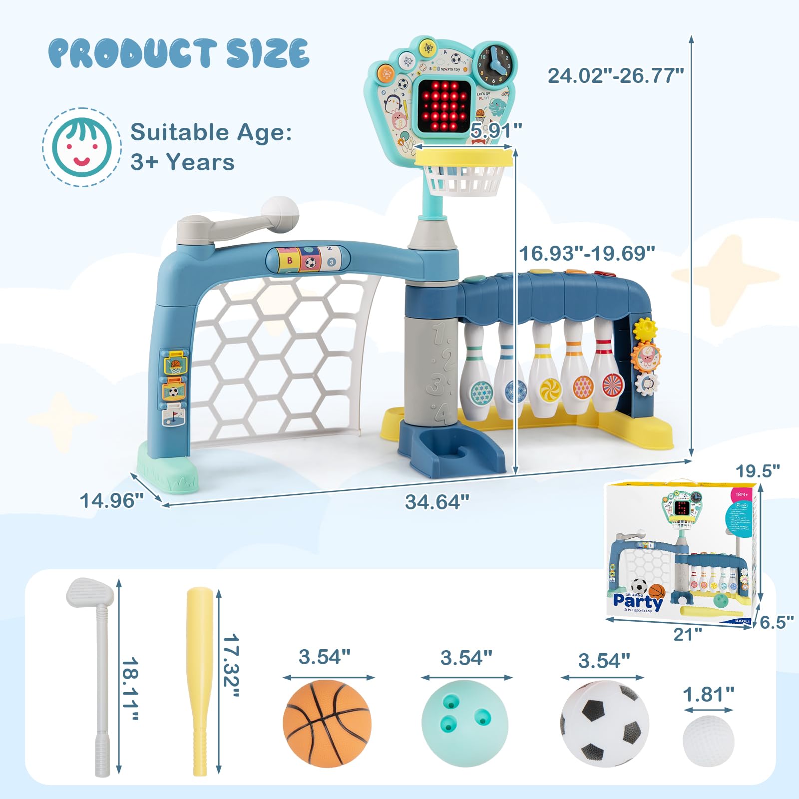 Toddler Basketball Hoop, 5 in 1 Adjustable Sports Center Baby Activity