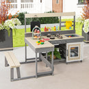 Outdoor Play Kitchen with Faucet Chalkboard Stoves Removable Sink Cooking Accessories