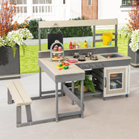 Outdoor Play Kitchen with Faucet Chalkboard Stoves Removable Sink Cooking Accessories