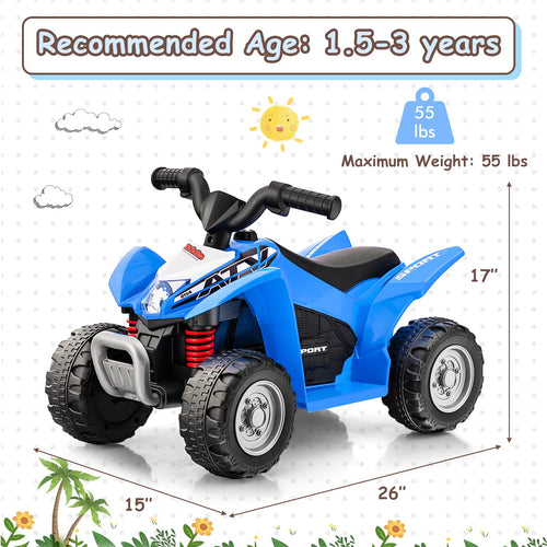 Kids Ride On ATV, 6V Electric Vehicle for Toddlers, 4 Wheeler Battery Powered Motorized Quad Toy Car with Horn