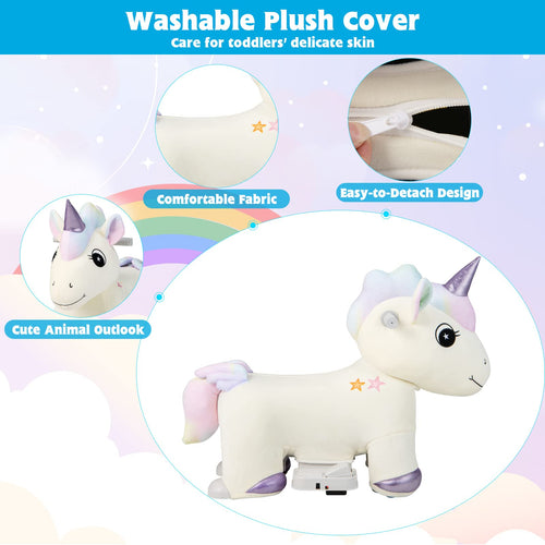 Kids Ride On Toy, 6V Electric Unicorn Ride On Toy w/Anti-Slip Handlebars, Flexible Wheels & Foot Pedal