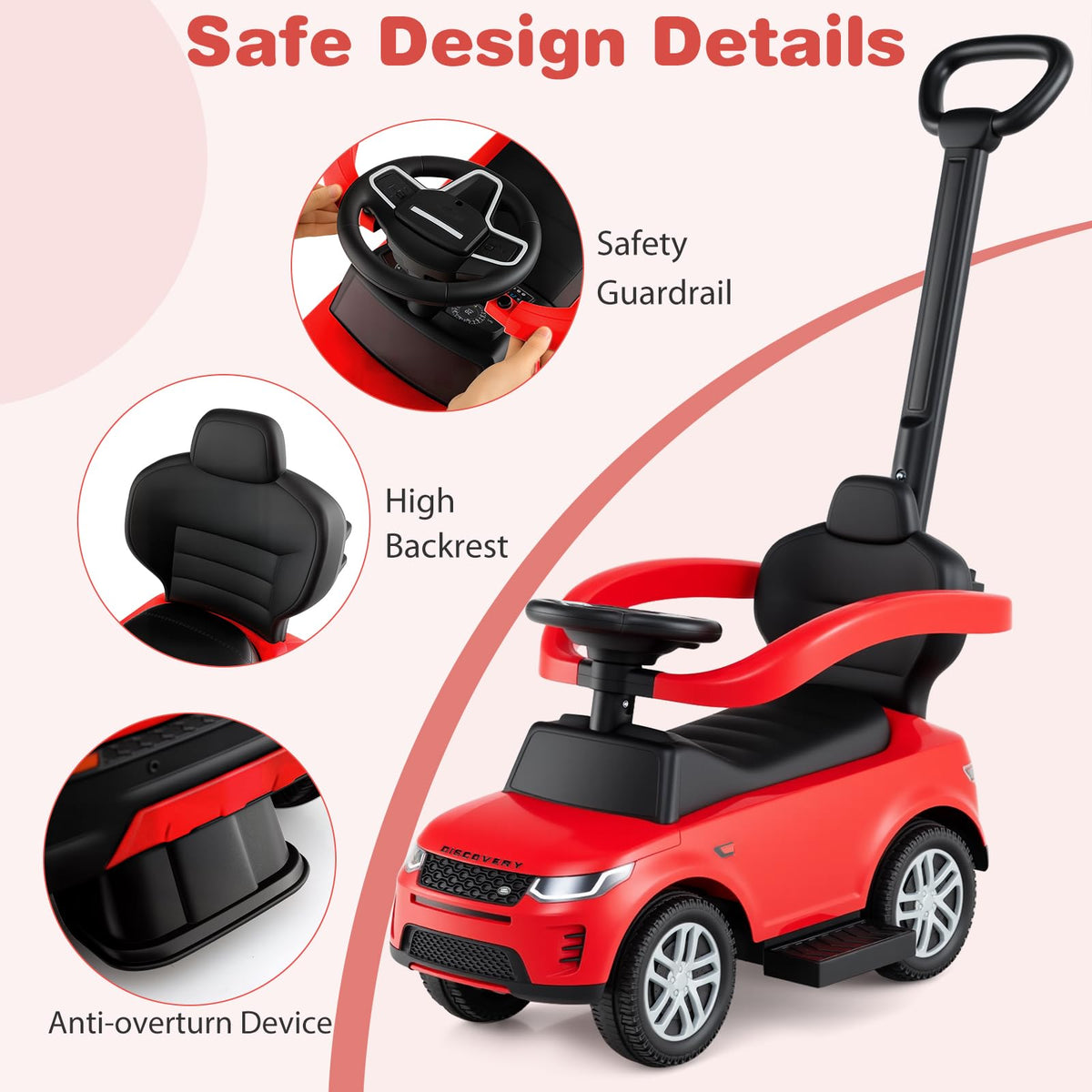 Push Car for Toddlers, 3 in 1 Licensed Landrover Baby Ride on Toy