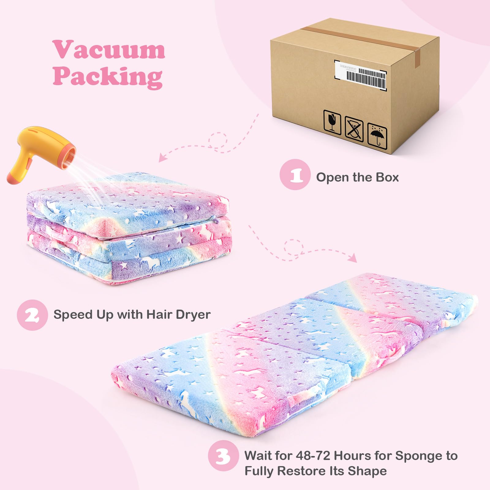 Foldable Floor Mattress for Kids, Glow in Dark Tri-Folding Nap Mat