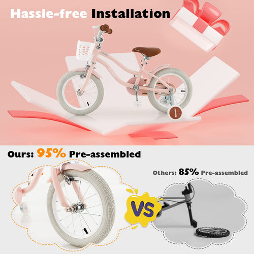 14 Inch Boys Girls Bike for 3-8 Years w/Training Wheels, Adjustable Handlebar & Seat