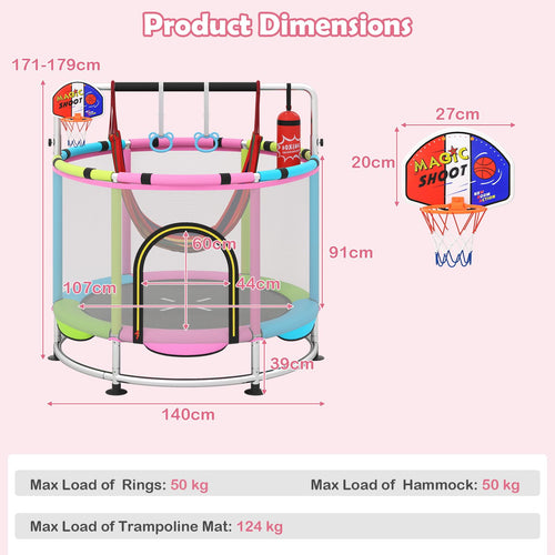 55" Trampoline for Kids Indoor Outdoor Adjustable Toddler Trampoline with Safety Enclosure Net