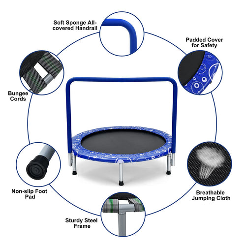 36” Kids Trampoline, Foldable Mini Rebounder with Full Covered Handle and Safety Pad