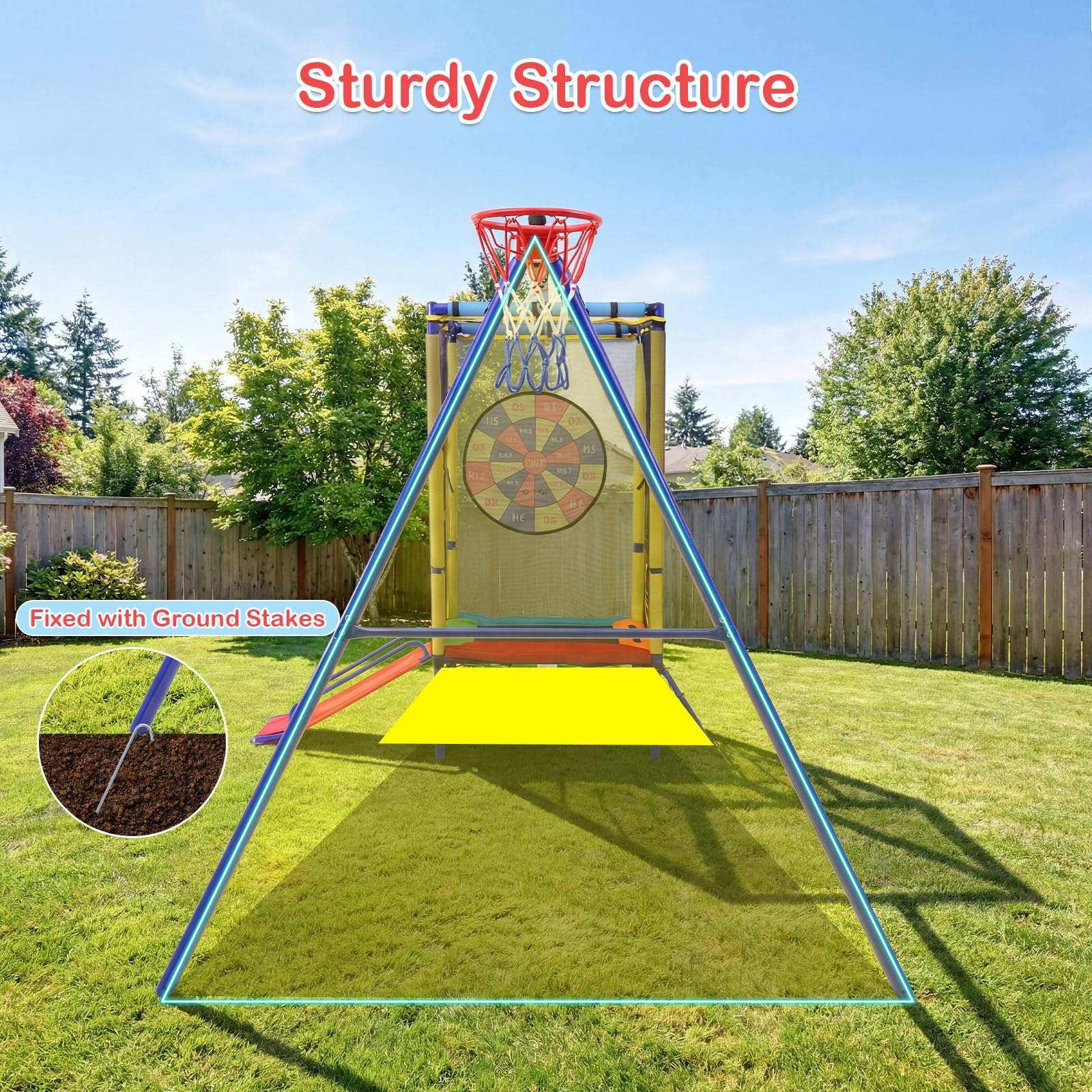 Swing Sets for Backyard, 6 in 1 Outdoor 220KG Heavy Duty A-Frame Metal Stand