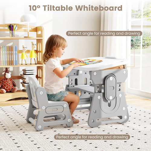 INFANS Kids Adjustable Table & Chair Set with Drawing Board for 3+