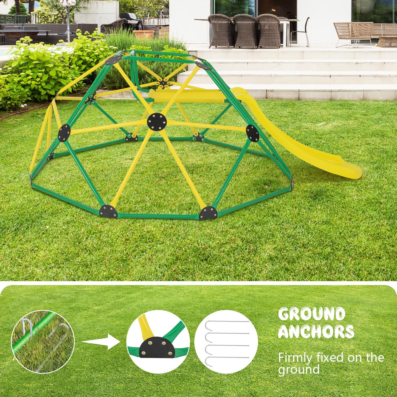 Climbing Dome with Slide, Kids Outdoor Jungle Gym Geometric Dome Climber