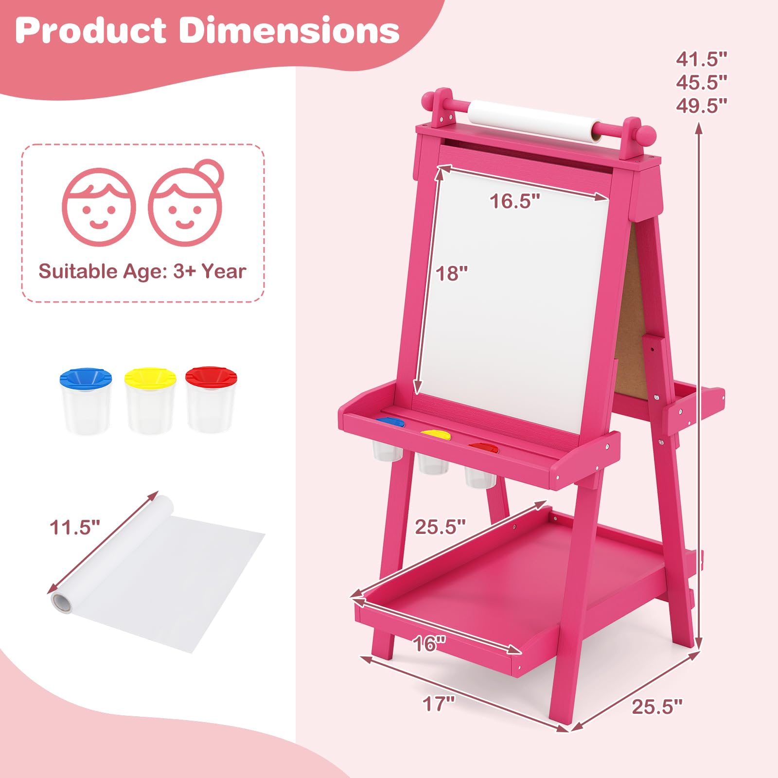 Easel for Kids, 3 in 1 Adjustable Painting Art Board