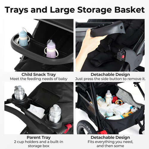INFANS Jogging Stroller, Foldable Jogger with Air-Filled Tires Shock Absorbing Suspension