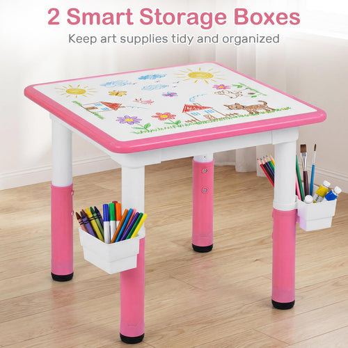 Kids Table and Chair Set, Height Adjustable Toddler Activity Desk with Graffiti Desktop Storage Boxes