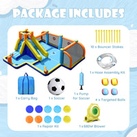 Inflatable Water Slide, 7-in-1 Long Slide Giant Water Park Wet Dry Combo with Water Soccer Splash Pool