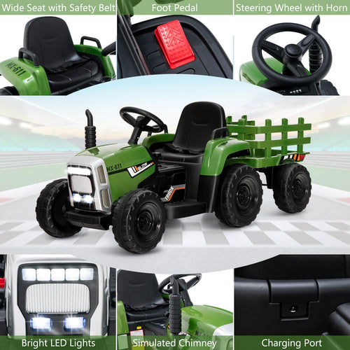 Kids Ride On Car, 12V Electric Ride On Tractor with Trailer for Children, Electric Toy Car for Over 3 w/Remote Control