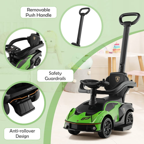 Lamborghini Licensed Push Cars for Toddlers 1-3, 3 in 1 Stroller Sliding Walking Car w/Handle