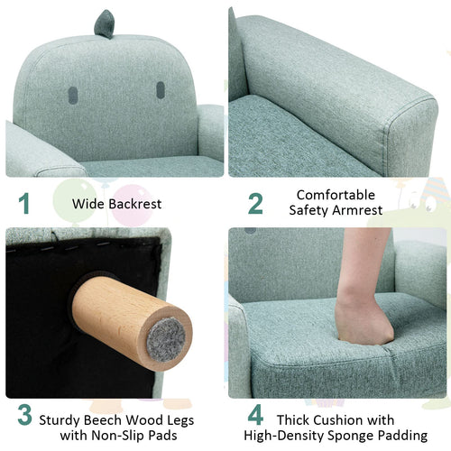 Kids Sofa Wooden Armrest Chair Couch with Thick Cushion Beech Legs
