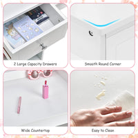 INFANS 2 in 1 Princess Makeup Desk and Chair Set with Drawers Tri-Folding Detachable Mirror Large Storage Shelves