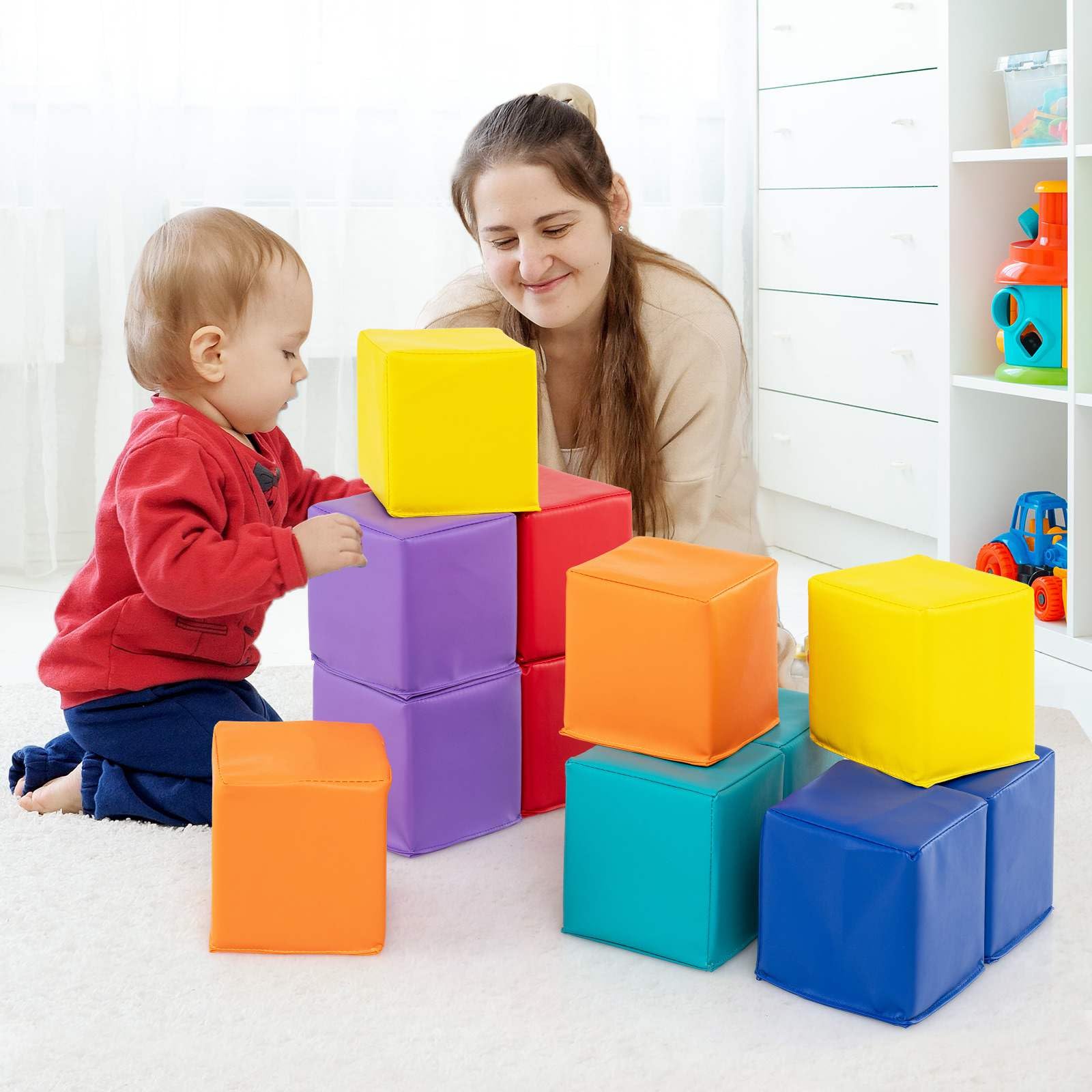 12 PCS Foam Building Blocks, 14 x 14 x 14 cm Colorful Climbing Foam Soft Cubes for Kids