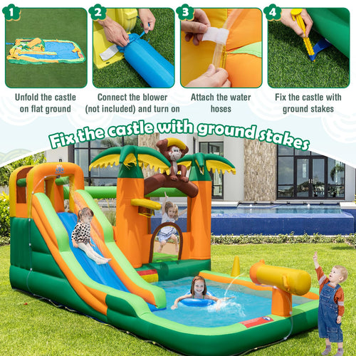 Inflatable Water Slide, 7-in-1 Bounce House Water Park w/Splash Pool