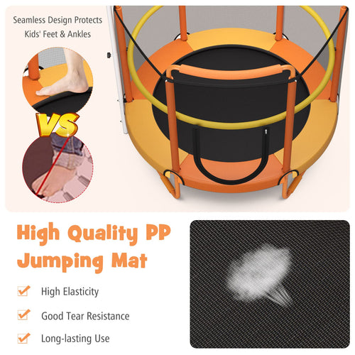 60"/5FT Trampoline for Kids, 3-in-1 Heavy Duty Mini Trampoline w/Ring and Horizontal Bar