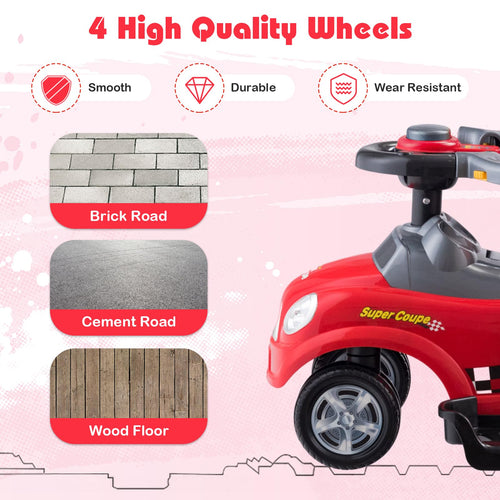 3-in-1 Ride On Push Car, Foot-to-Floor Toddler Walking Car w/Anti-Back-Tipping Design, Sliding Car for 2-6 Years