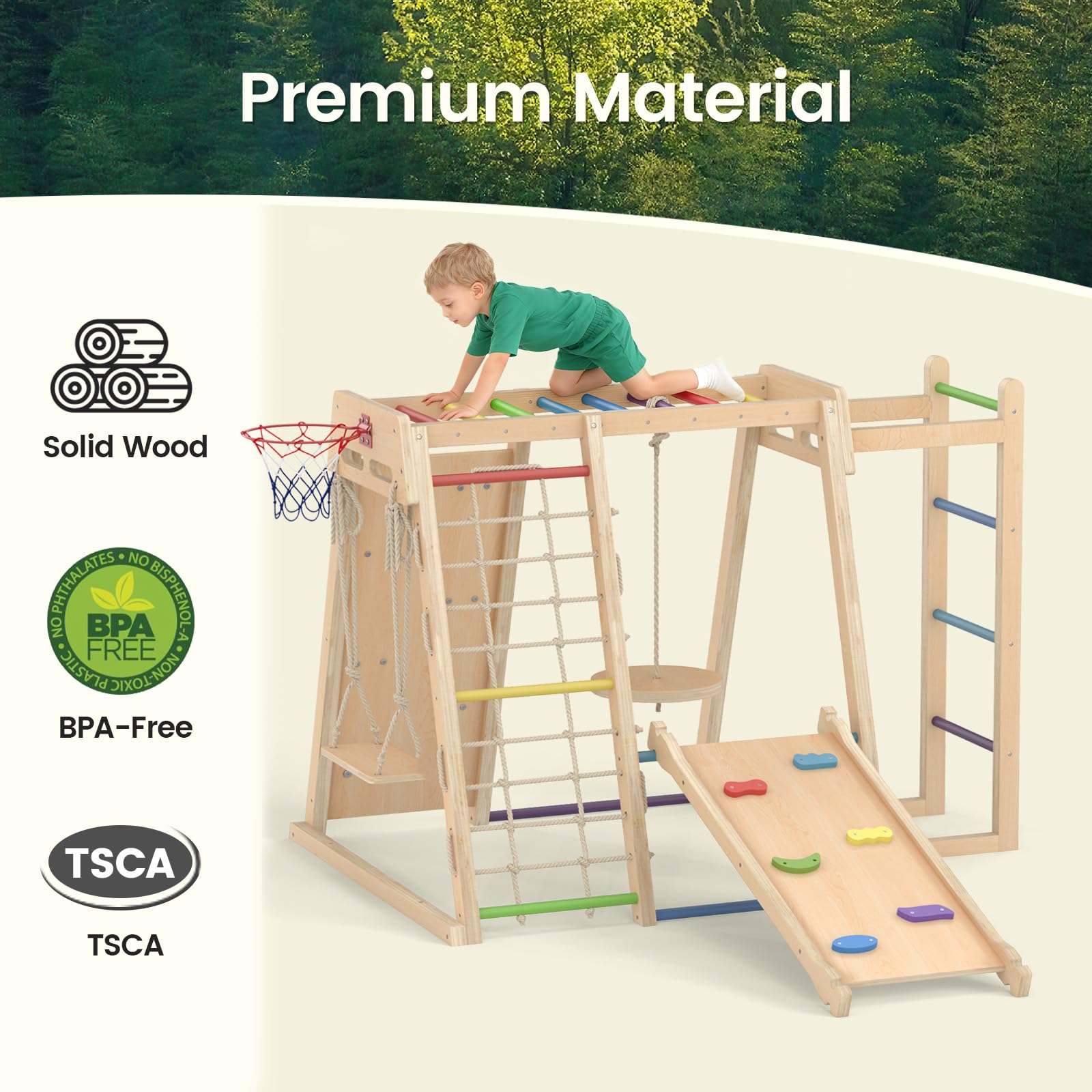 Indoor Jungle Gym, 9 in 1 Wooden Montessori Baby Climbing Toys