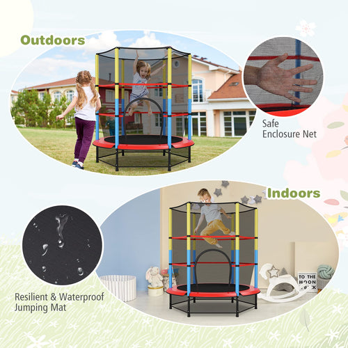 55" Kids Trampoline with Safety Enclosure Net, Mini Toddler Trampoline w/Seamless Jump Mat
