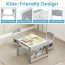 Kids Table and Chair Set, 4 in 1 Building Block Wooden Activity Desk with Reversible Tabletop Storage Drawers