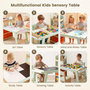 Sensory Table and Chairs Set for Toddlers, Wooden Activity Table with Paper Roll Holder,  Art Play Sand Water Desk