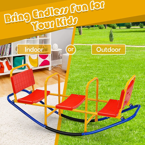 Kids Seesaw Teeter Totter, Metal Rocking Seesaw Heavy Duty Indoor Outdoor Playground Equipment for Toddlers