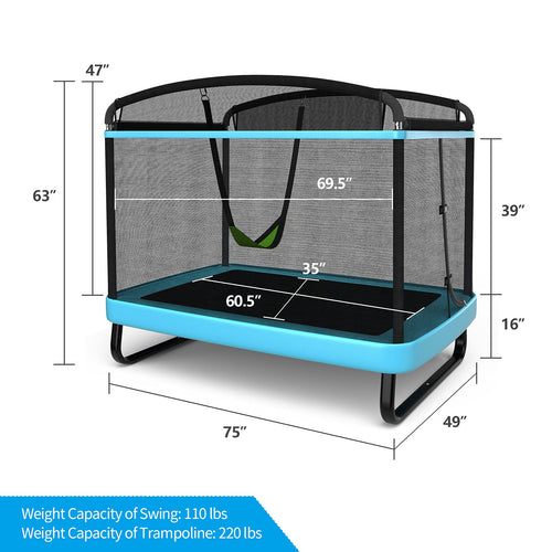 6FT Kids Recreational Trampoline, 2-in-1 Outdoor Toddler Trampoline w/Swing