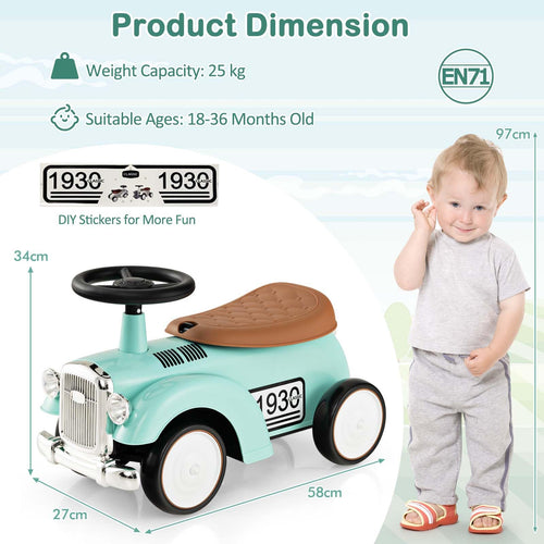 Retro Kids Ride-on Toy, Kids Vehicle Toy w/Under Seat Storage, Foot to Floor Riding Car for Boys Girls 18-36 Months