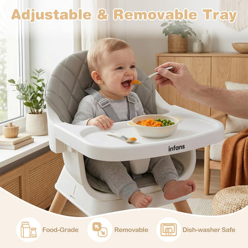 INFANS Baby High Chair, 6 in 1 Wooden Convertible Highchair for Babies and Toddlers