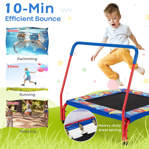 36” Square Toddler Trampoline, 150kg Load Mini Kids Trampoline, Indoor Outdoor Fitness Rebounder