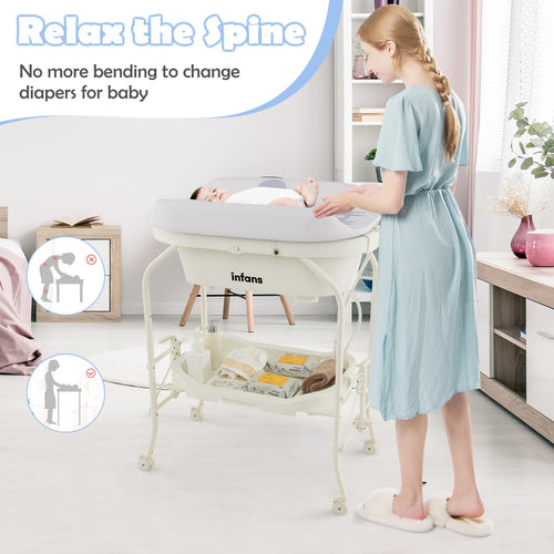 INFANS 2 in 1 Baby Changing Table with Bath Tub Unit, Folding Diaper Dresser Station