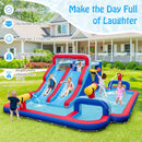 Water Slide Park, 5-in-1 Inflatable Jumping House w/Dual Slides, Climbing Wall, Splash Pool