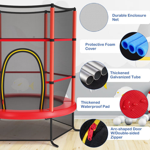 5.3FT Kids Trampoline, Toddler Trampoline w/Safe Enclosure Net, Accessories Bag, Jumping Pad