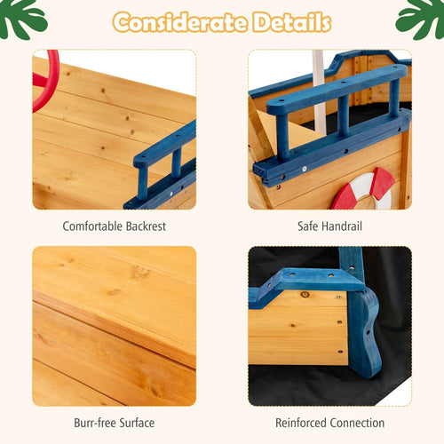 Wooden Kids Sandbox Outdoor Play Sandpit Toy w/2-in-1 Storage Benches
